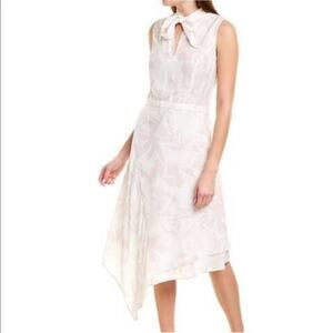 Max and Moi silk dress pink and white asymmetrical hem tie neck
